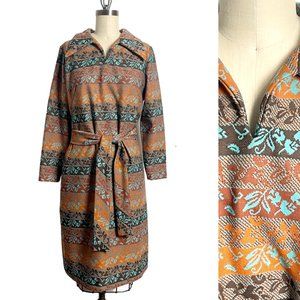 Vintage 1970s striped floral long sleeved dress - size large